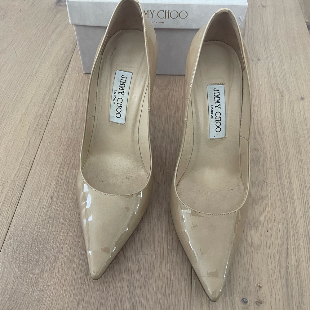 Jimmy choo abel patent nude Abel pointed toe pumps 39